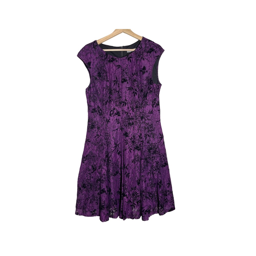 Danny‎ and Nicole Purple Lace Fit and Flare Dress Cap Sleeve Party Cocktail